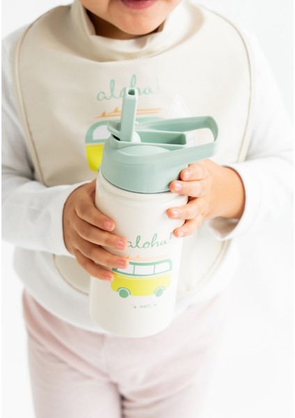 Kedi Figürlü Yeşil Paslanmaz Çelik Pipetli Termos Suluk 350 ml indirimleri