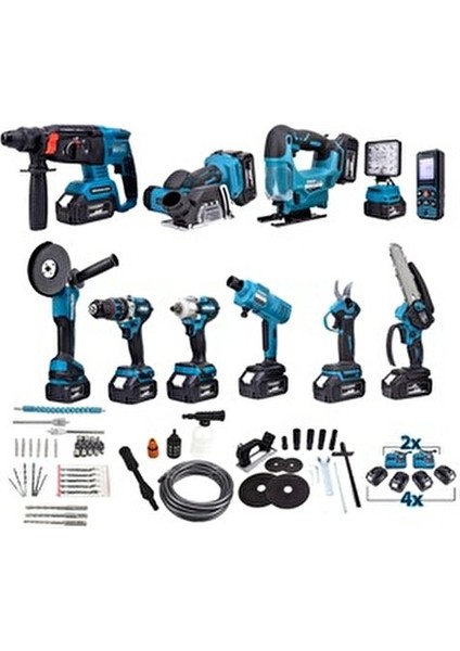 Branzeg 11’li Şarjlı Matkap Vidalama Seti Kömürsüz Motor Lazer Metreli 2x Şarj Cihazi