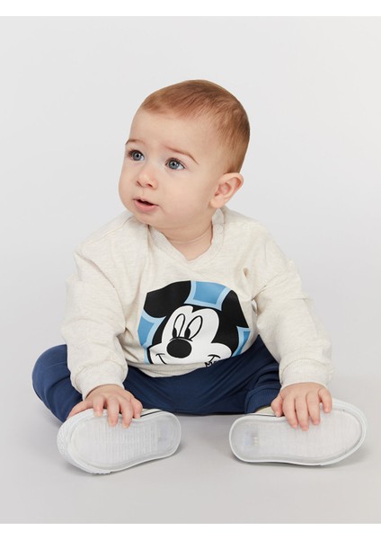 Yeni Sezon Mickey Mouse Baskılı Erkek Bebek Sweatshirt ve Eşofman Alt 2'li modelleri