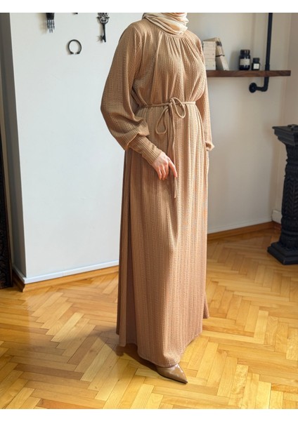 Camel Saç Örgü Desen Örme Elbise 9938 indirimleri