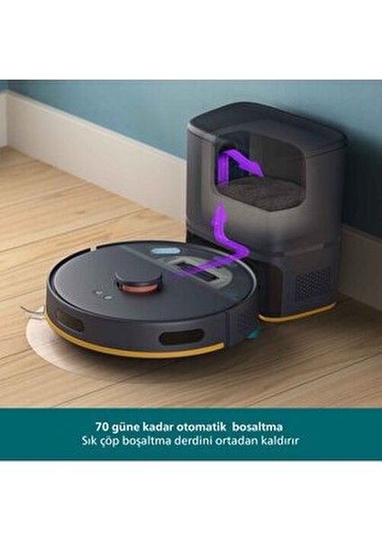 2000 Serisi Robot Süpürge, Islak ve Kuru Temizlik, Otomatik Boşaltma, Lacivert, XU2100/15 modelleri