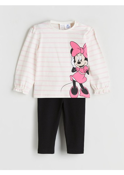 Yeni Sezon Minnie Mouse Baskılı Uzun Kollu Kız Bebek Bluz ve Tayt