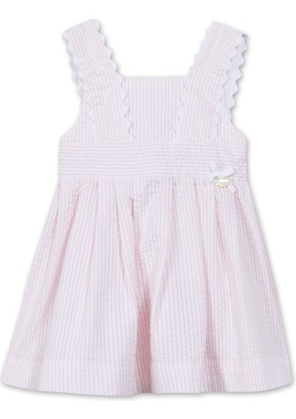 Pembe Çizgili Askılı Kız Bebek Elbise