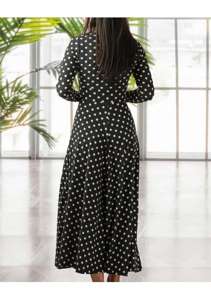 Kadın Siyah Tam Boy Beyaz Puantiyeli Elbise indirimleri