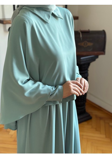 Mint Pelerinli Elbise 5084