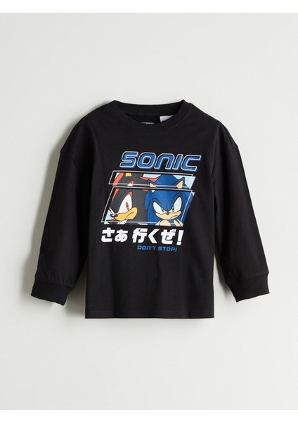 Yeni Sezon Bisiklet Yaka Sonic Baskılı Erkek Çocuk Tişört