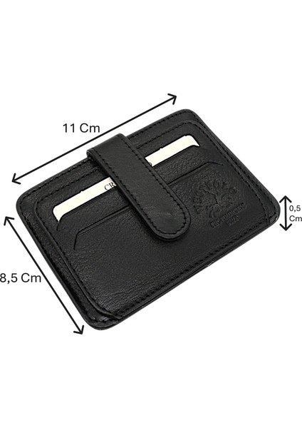 Hakiki Deri Bol Kart Bölmeli Patlı Unisex Kartlık - Siyah