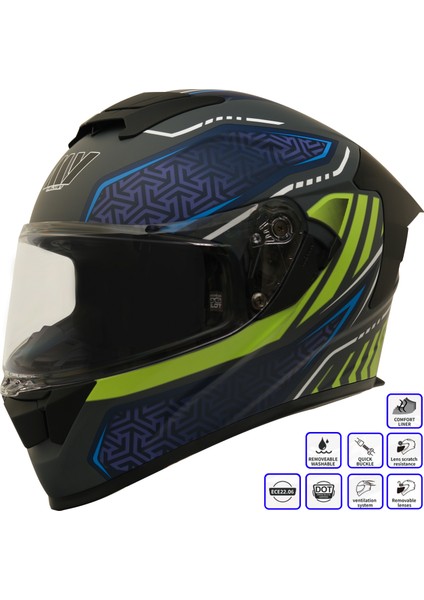 Gp My Helmet MKS001-RGBY Yarış Spoiler Güneş Vizörlü Şeffaf Full Face Motosiklet kaskı L