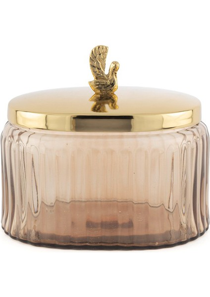 Gold Metal Kapaklı Cam Oval Kavanoz 19 cm