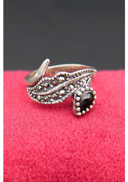 925 Ayar Kadın Gümüş Oltu Taşı Yüzük SY00060