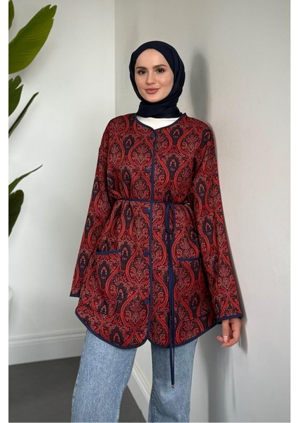 Noltalji Etnik Desen Ceket Bordo modelleri