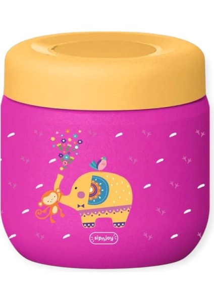 Jolly Elephant Koyu Pembe Çelik Çocuk Termos Yemek Kabı