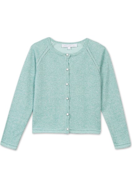 Yeşil Triko Düğmeli Kız Çocuk Hırka