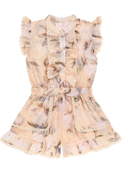 Cascadian Krem Çiçek Desenli Kız Çocuk Tulum