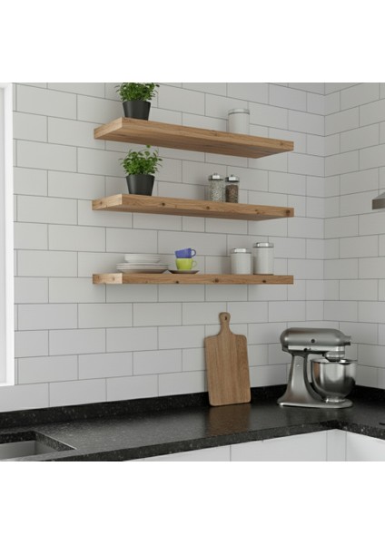 Premium Mdf Ürün Duvar Rafı 3'lü Set 60X15 cm Antrasit Uçan Raf Modern Kitaplık Mutfak Banyo Rafı