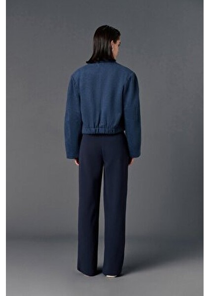 Cep Detaylı Oversize Kaşe Crop Ceket