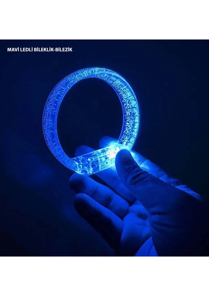 Mavi LED Işıklı Baskı Yapılabilen Pilli Bileklik Bilezik 1,5 cm Genişlik (4887)