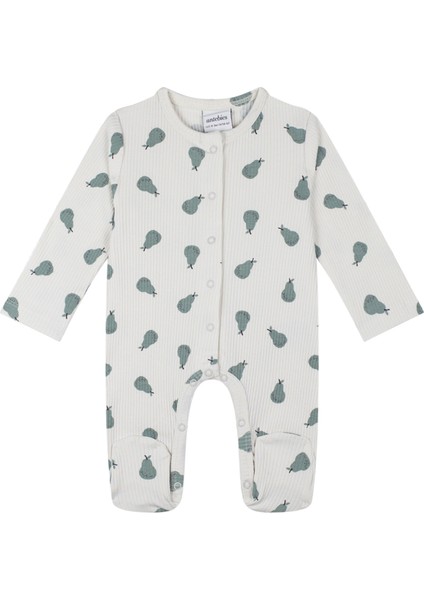 Yeşil Armut Desenli Uzun Kollu Unisex Çocuk Tulum