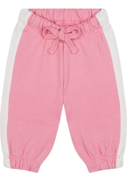 Pembe Beyaz Kontrastlı Sweatshirt ve Pantolon Kız Bebek 2'li Set modelleri