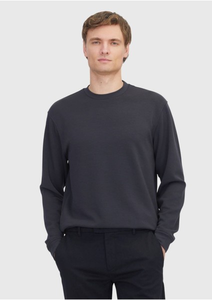 Antrasit Bisiklet Yaka Düz Sweatshırt