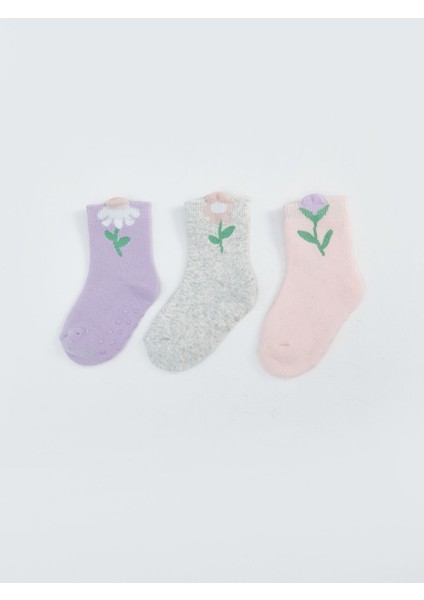 Yeni Sezon Çiçekli Kız Bebek Havlu Soket Çorap 3'lü