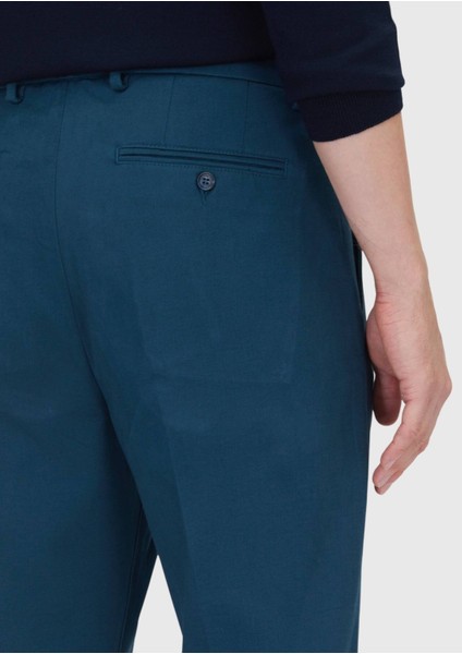Petrol Düz Dokuma Regular Fit Casual Pamuk Karışımlı Pantolon fırsatları