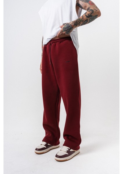 Erkek Respire Yazı Detaylı Basic Baggy Eşofman Altı Bordo fiyatları