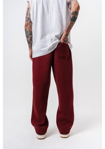 Erkek Respire Yazı Detaylı Basic Baggy Eşofman Altı Bordo modelleri