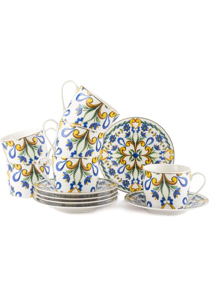 Provence Renkli Porselen 6'lı Çay Fincanı Seti