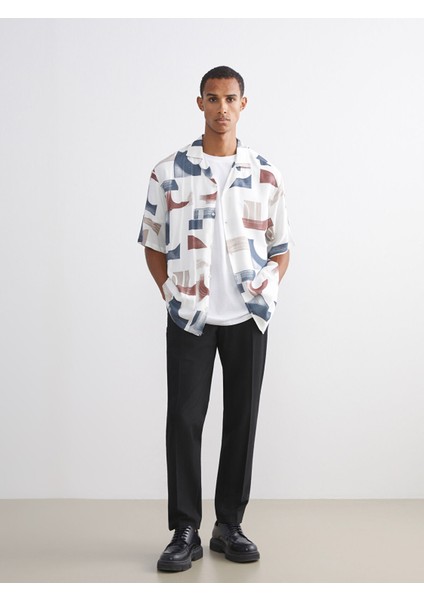 Yeni Sezon Regular Fit Resort Yaka Kısa Kollu Desenli Viskon Erkek Gömlek fiyatları