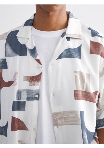 Yeni Sezon Regular Fit Resort Yaka Kısa Kollu Desenli Viskon Erkek Gömlek modelleri