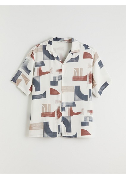 Yeni Sezon Regular Fit Resort Yaka Kısa Kollu Desenli Viskon Erkek Gömlek indirimleri