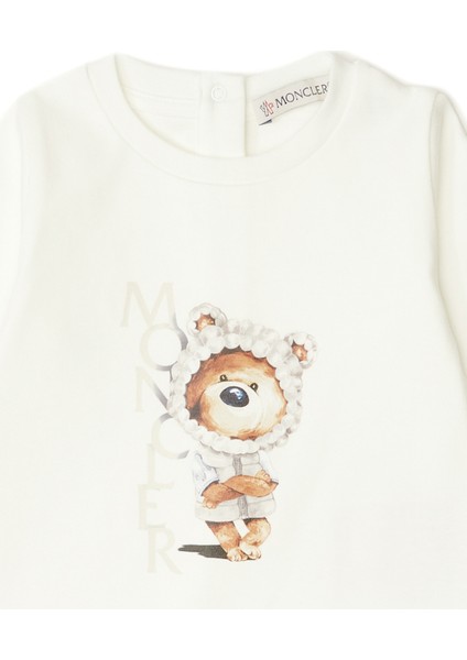 Beyaz Ayıcık Baskılı Unisex Bebek Ayaklı Tulum modelleri