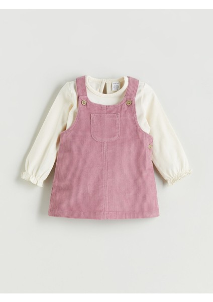 Yeni Sezon Bisiklet Yaka Kadife Kız Bebek Bluz ve Salopet 2'li