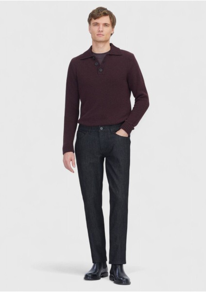 Siyah Düz Slim Fit Denim Pamuk Karışımlı Pantolon