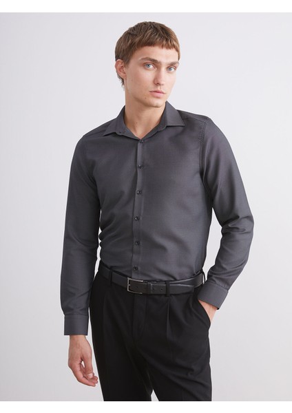 Yeni Sezon Slim Fit Uzun Kollu Armürlü Erkek Gömlek