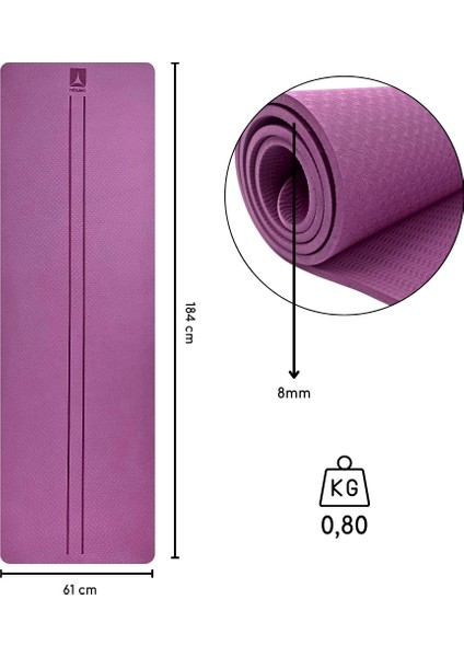 Çift Çizgili 8mm Kalın Tpe Yoga ve Pilates Matı | Kaymaz, Konforlu, Ekstra Kalın Spor Matı Mor fiyatları