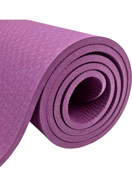 Çift Çizgili 8mm Kalın Tpe Yoga ve Pilates Matı | Kaymaz, Konforlu, Ekstra Kalın Spor Matı Mor