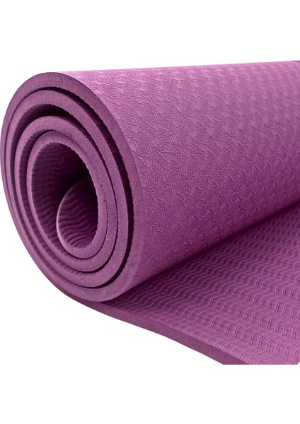 Çift Çizgili 8mm Kalın Tpe Yoga ve Pilates Matı | Kaymaz, Konforlu, Ekstra Kalın Spor Matı Mor