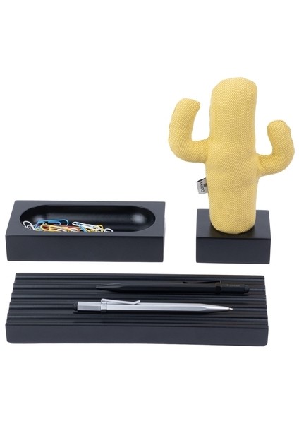 Kayigo Woody Siyah Üçlü Ofis Seti - Sarı Cactus