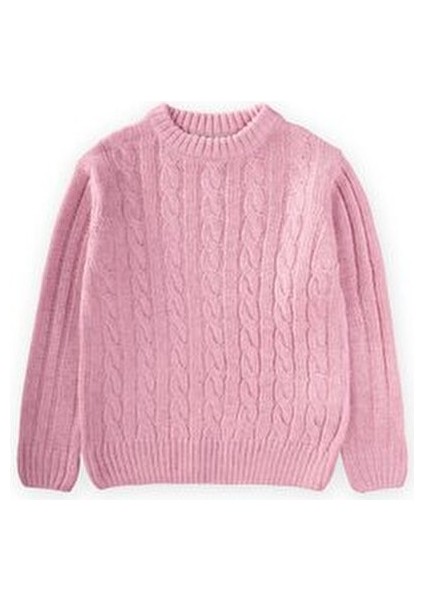 Saç Örgülü Kazak 1-8 Yaş Pudra Pembe