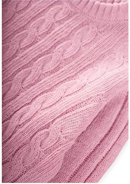 Saç Örgülü Kazak 1-8 Yaş Pudra Pembe modelleri