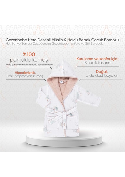 Hero Desenli Bunny Müslin Havlu Bebek Çocuk Bornozu fiyatları