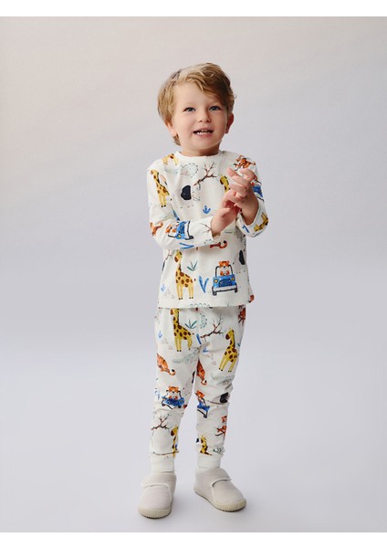 Yeni Sezon Bisiklet Yaka Baskılı Erkek Bebek Pijama Takım