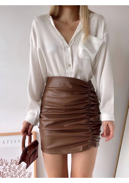 Önden Büzgülü Etek Taba H24210 fırsatları