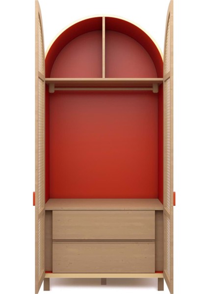 Culi Açık Sarı Rattan Görünümlü Ahşap 2 Kapaklı Gardırop fiyatları