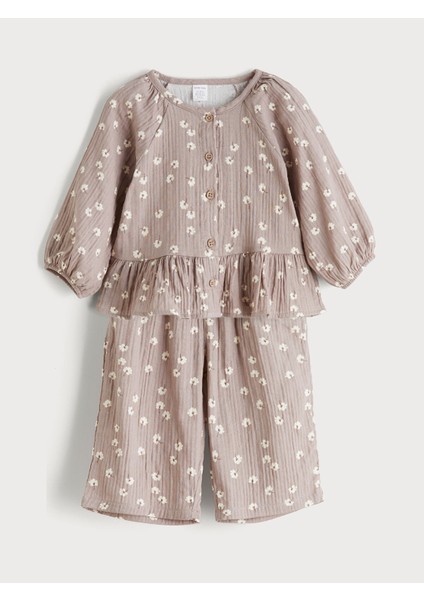 Yeni Sezon Bisiklet Yaka Kız Bebek Müslin Gömlek ve Pantolon