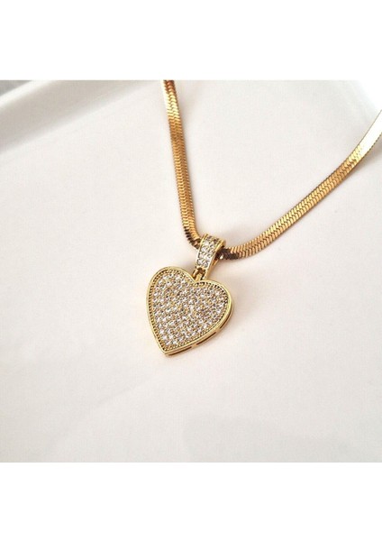 Zirkon Taşlı Kalp Detaylı Italyan Zincir Çelik Kolye (46,5 Cm) indirimleri