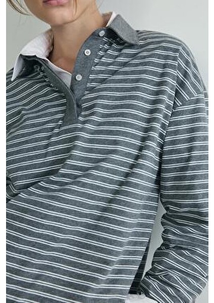 Gri Monroe Çizgili Polo Yaka Tişört modelleri