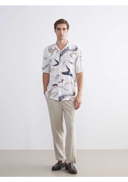 Yeni Sezon Regular Fit Kısa Kollu Desenli Viskon Erkek Gömlek fiyatları
